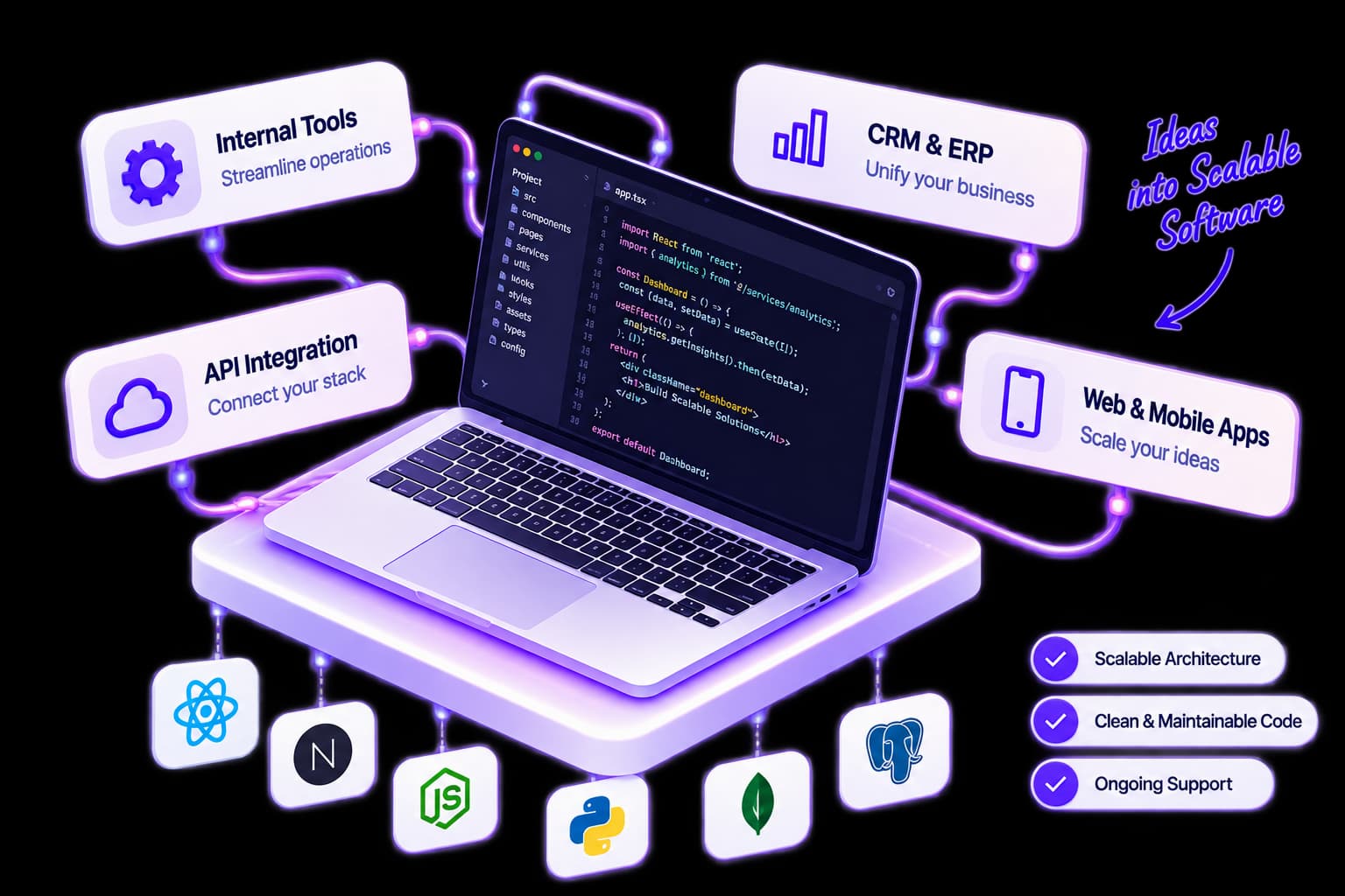 Software Development — workflow and platform architecture illustration